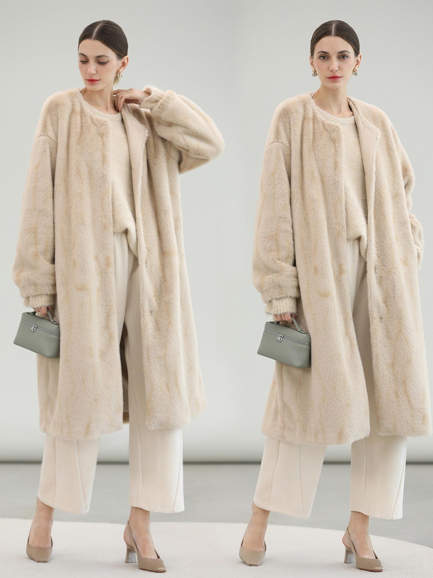 COCOBELLA Cozy Thick Loose Fit Commuter Round Neck Long Sleeve Knit Beige Women Sweater