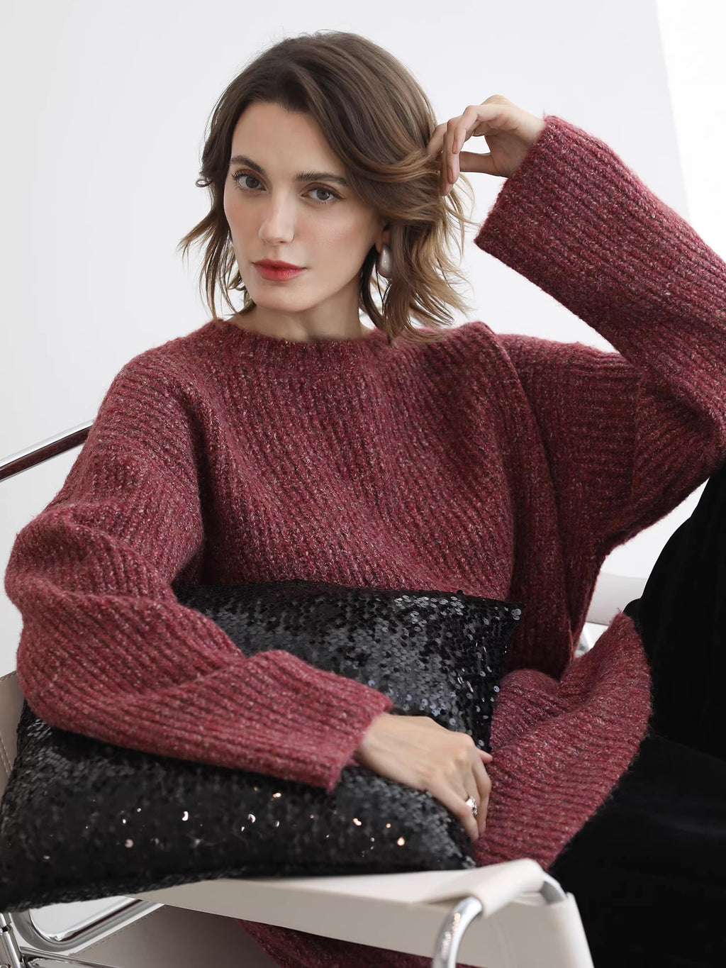 COCOBELLA_Cozy_Thick_Marled_Knit_Loose_Fit_Workwear_Crew_Neck_Women_Berry_Sweater_MISSTT