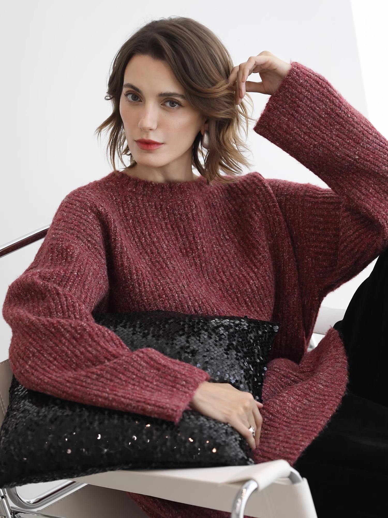 COCOBELLA_Cozy_Thick_Marled_Knit_Loose_Fit_Workwear_Crew_Neck_Women_Berry_Sweater_MISSTT