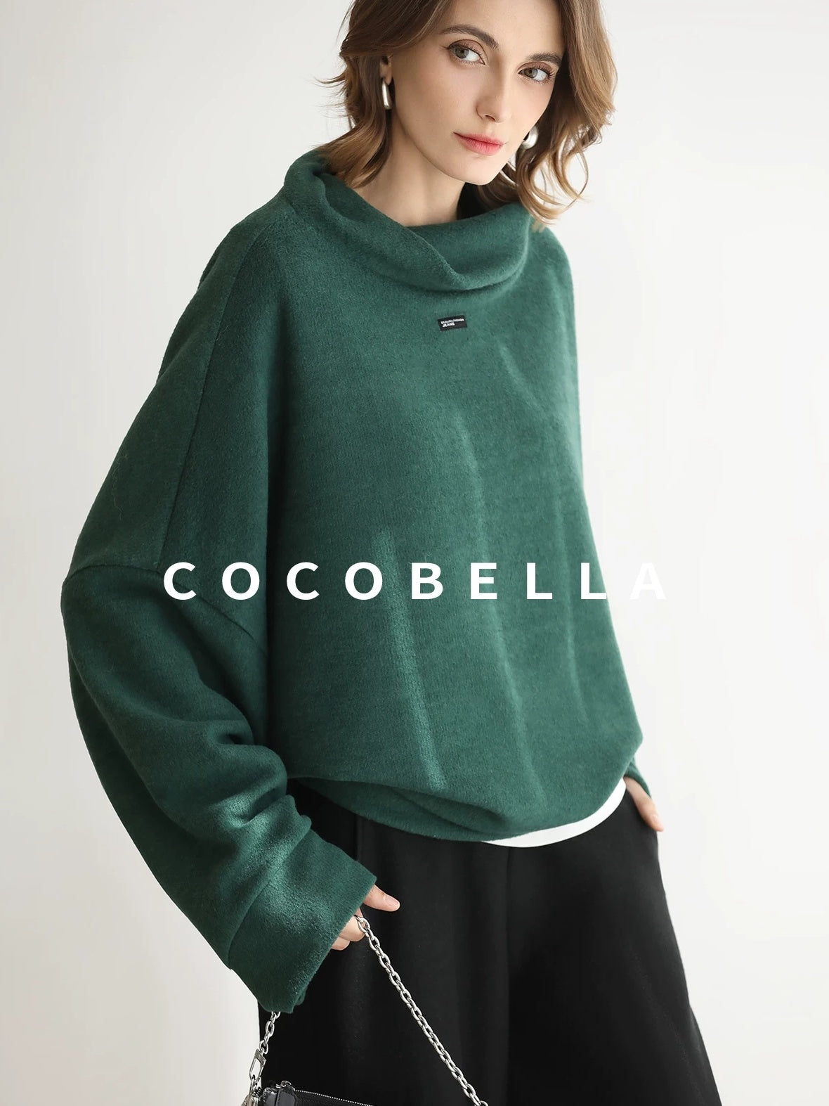 COCOBELLA Cozy Thick Oversized Drop Shoulder Street Style Turtleneck Knit Womens Sweater