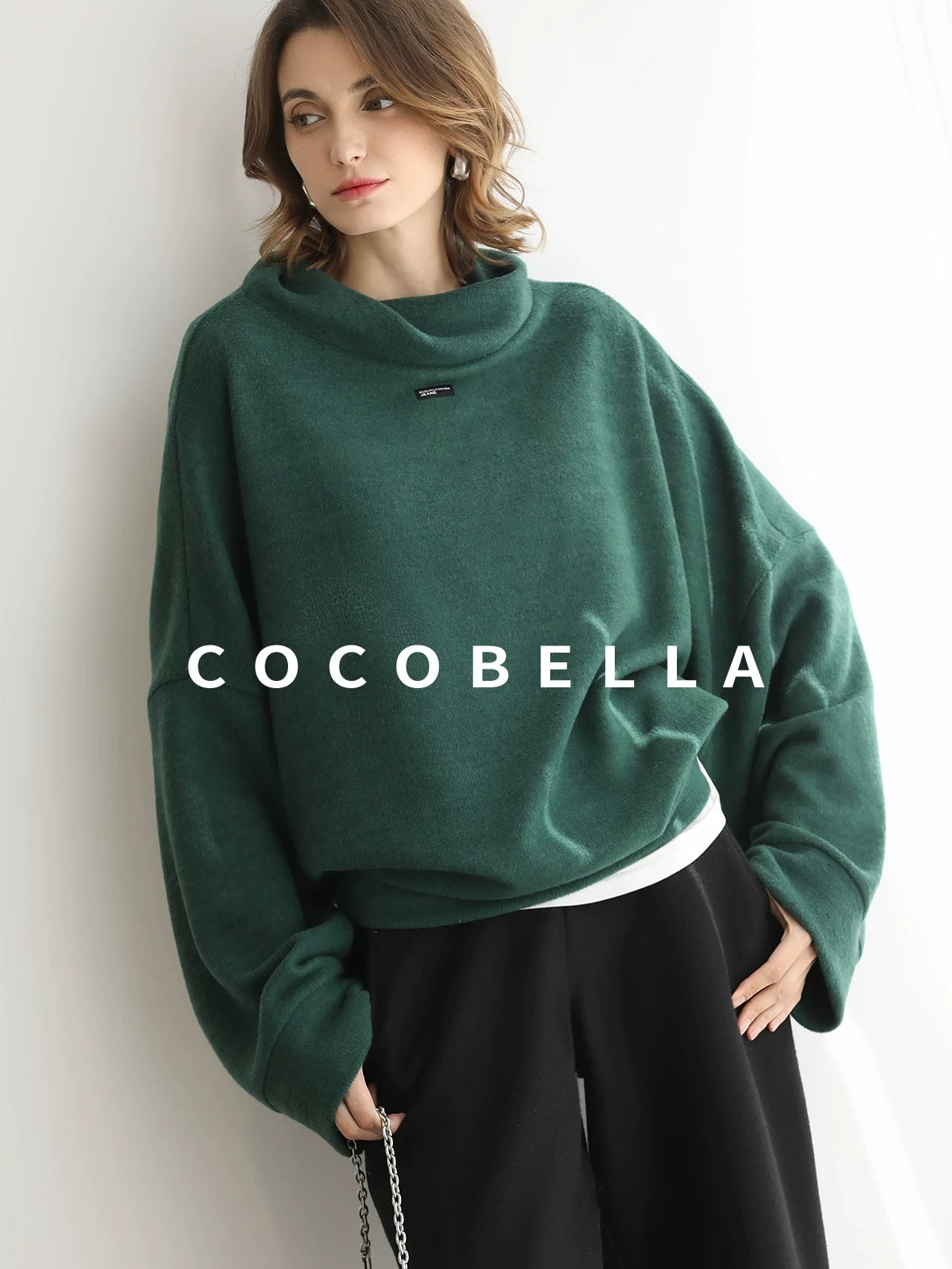 COCOBELLA Cozy Thick Oversized Drop Shoulder Street Style Turtleneck Knit Womens Sweater