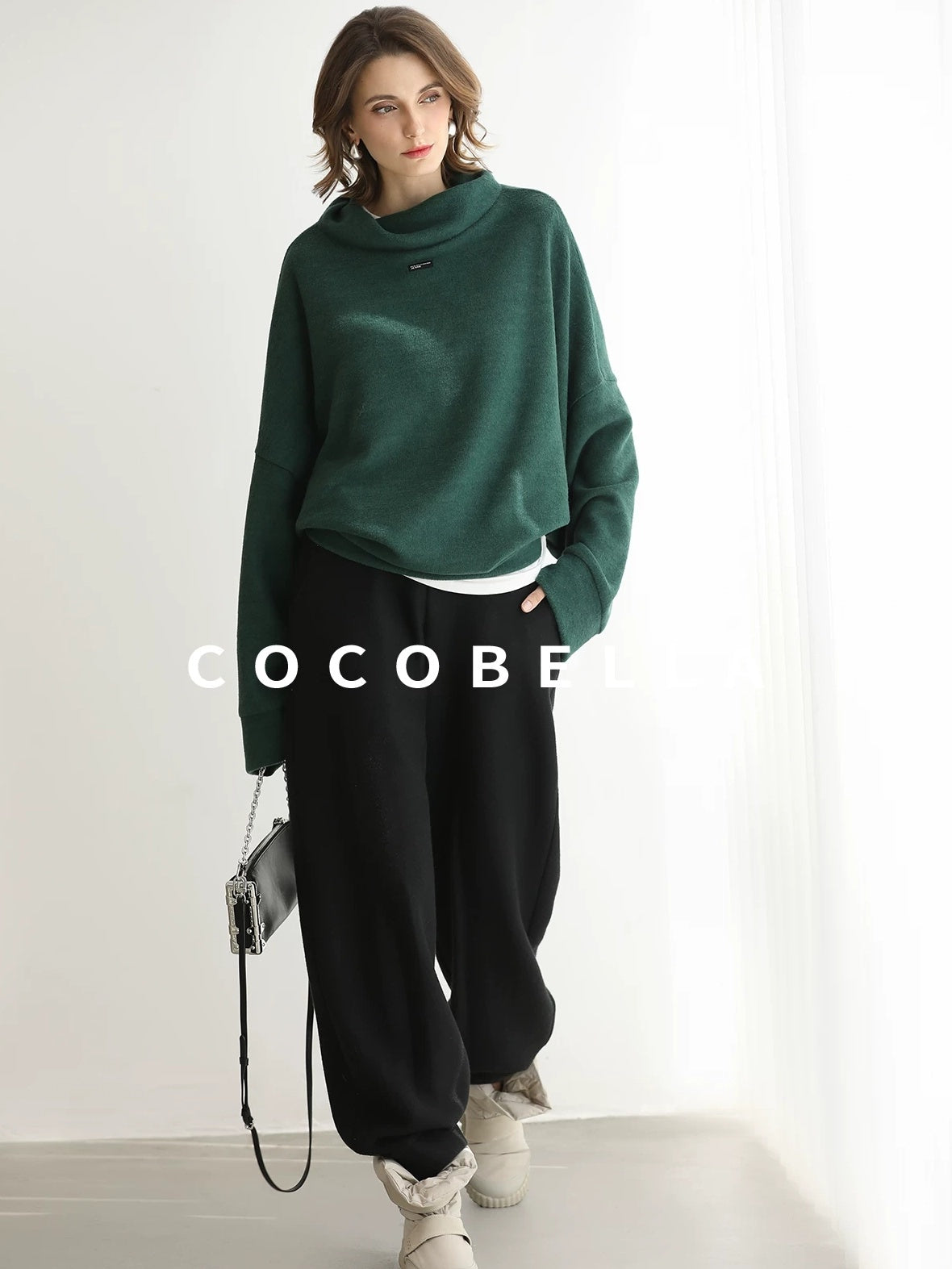 COCOBELLA Cozy Thick Oversized Drop Shoulder Street Style Turtleneck Knit Womens Sweater