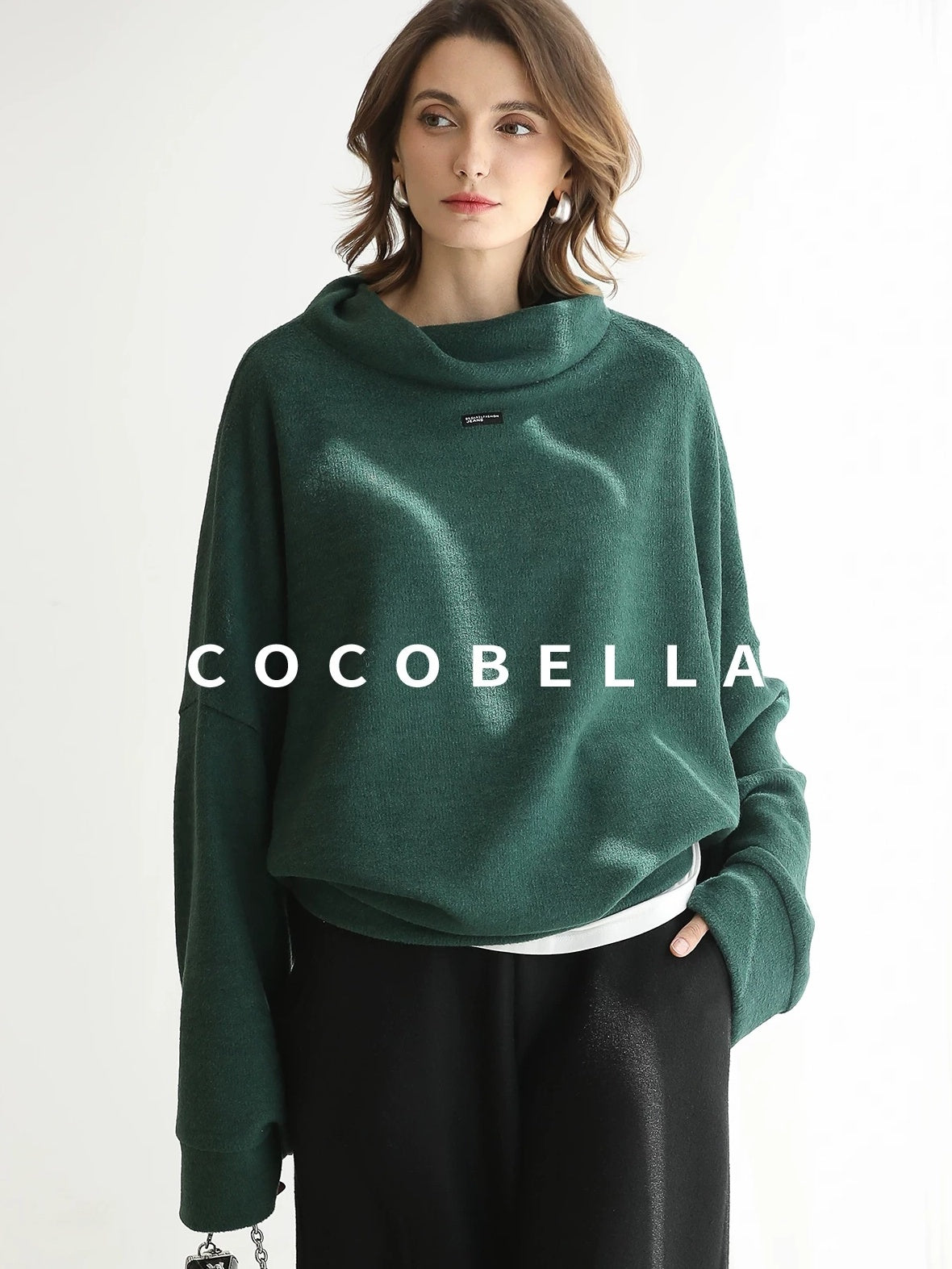 COCOBELLA Cozy Thick Oversized Drop Shoulder Street Style Turtleneck Knit Womens Sweater