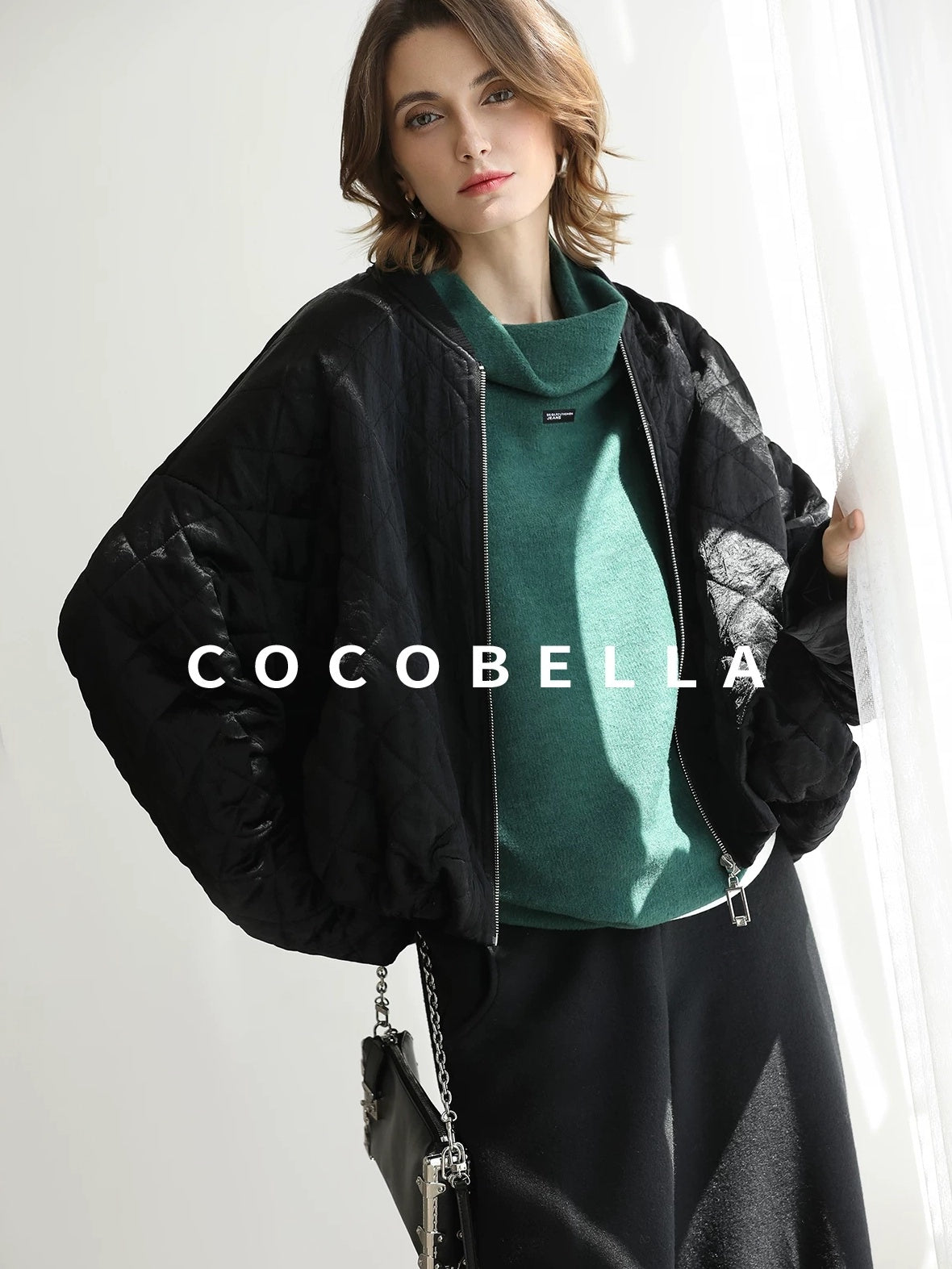 COCOBELLA Cozy Thick Oversized Drop Shoulder Street Style Turtleneck Knit Womens Sweater