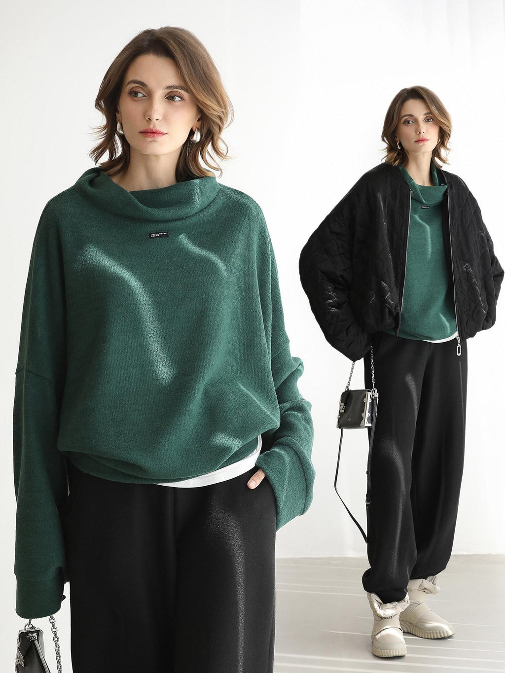 COCOBELLA Cozy Thick Oversized Drop Shoulder Street Style Turtleneck Knit Womens Sweater