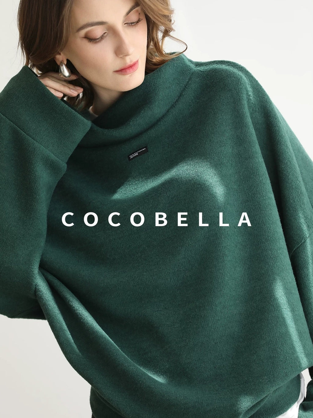 COCOBELLA Cozy Thick Oversized Drop Shoulder Street Style Turtleneck Knit Womens Sweater