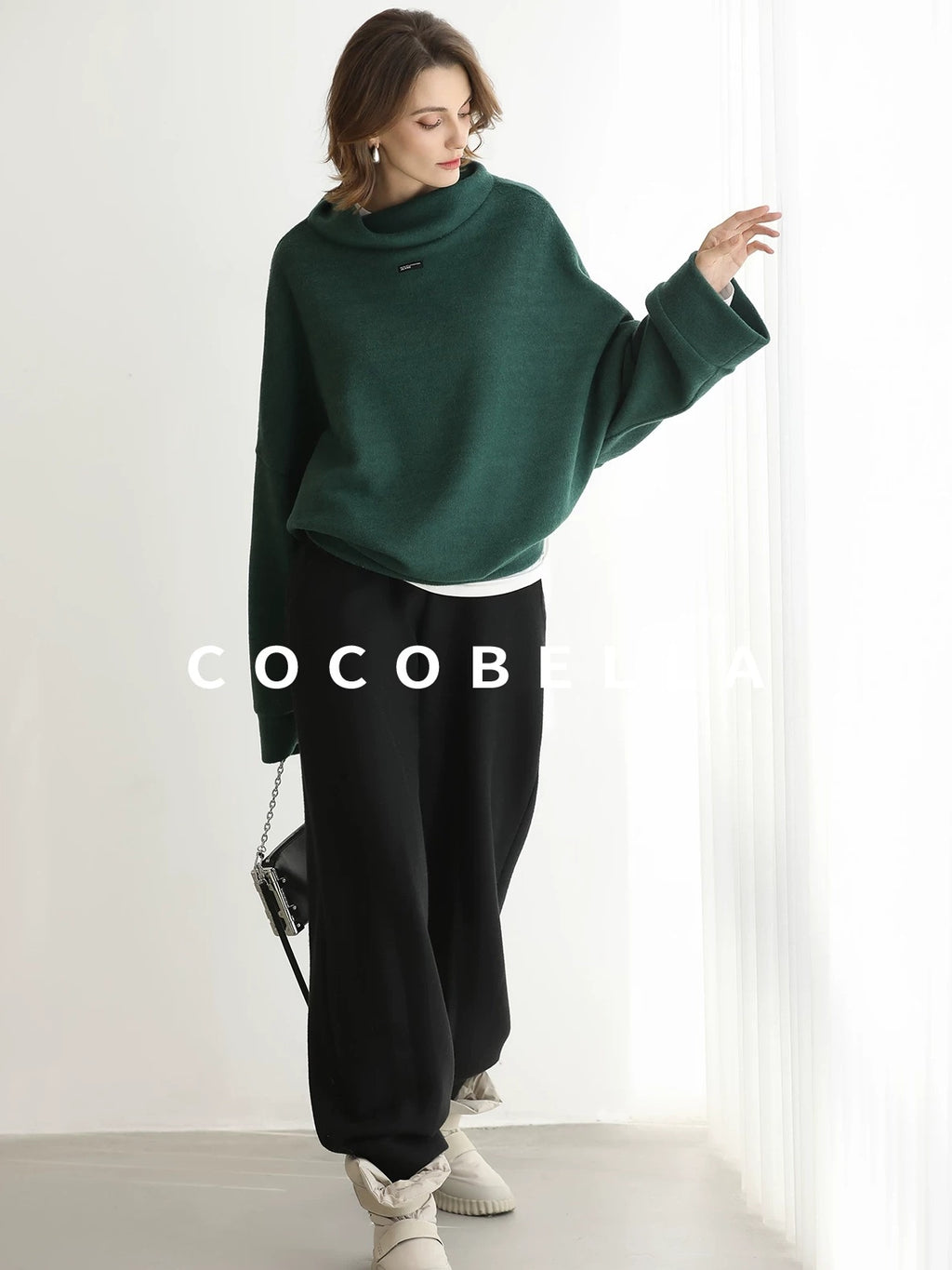 COCOBELLA Cozy Thick Oversized Drop Shoulder Street Style Turtleneck Knit Womens Sweater