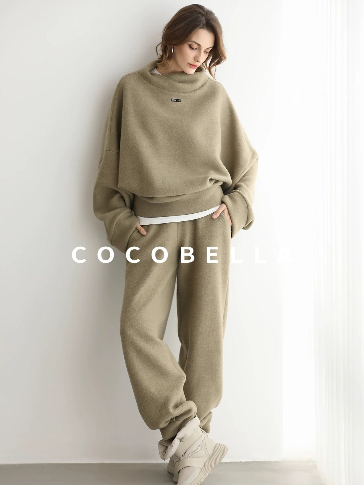 COCOBELLA Cozy Thick Oversized Turtleneck Drop Shoulder Street Casual Pullover Sweater