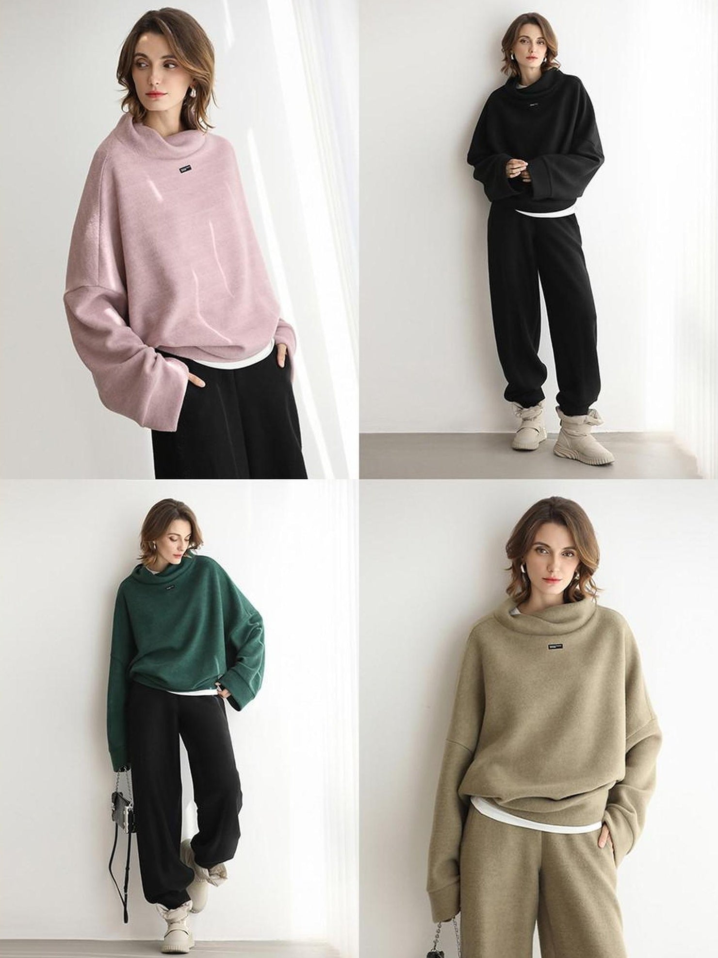 COCOBELLA Cozy Thick Pullover Stand Collar Loose Drop Shoulder Long Sleeve Street Sweatshirts