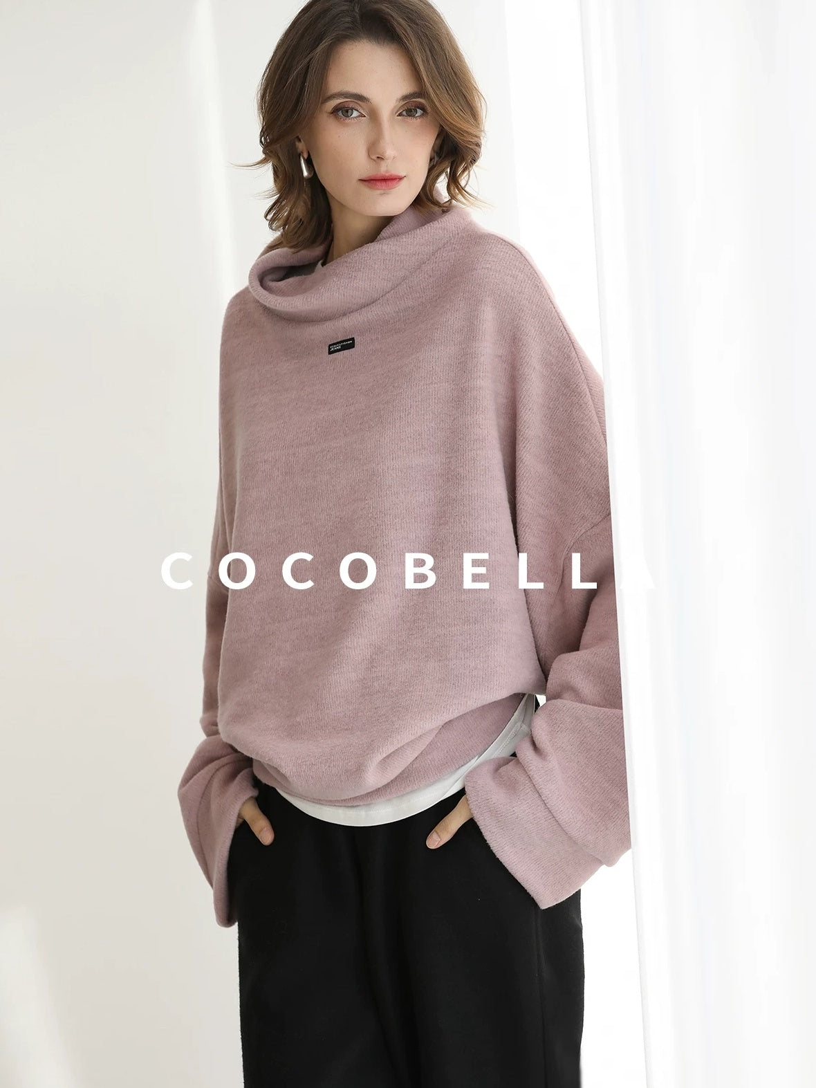 COCOBELLA Cozy Thick Pullover Stand Collar Loose Drop Shoulder Long Sleeve Street Sweatshirts