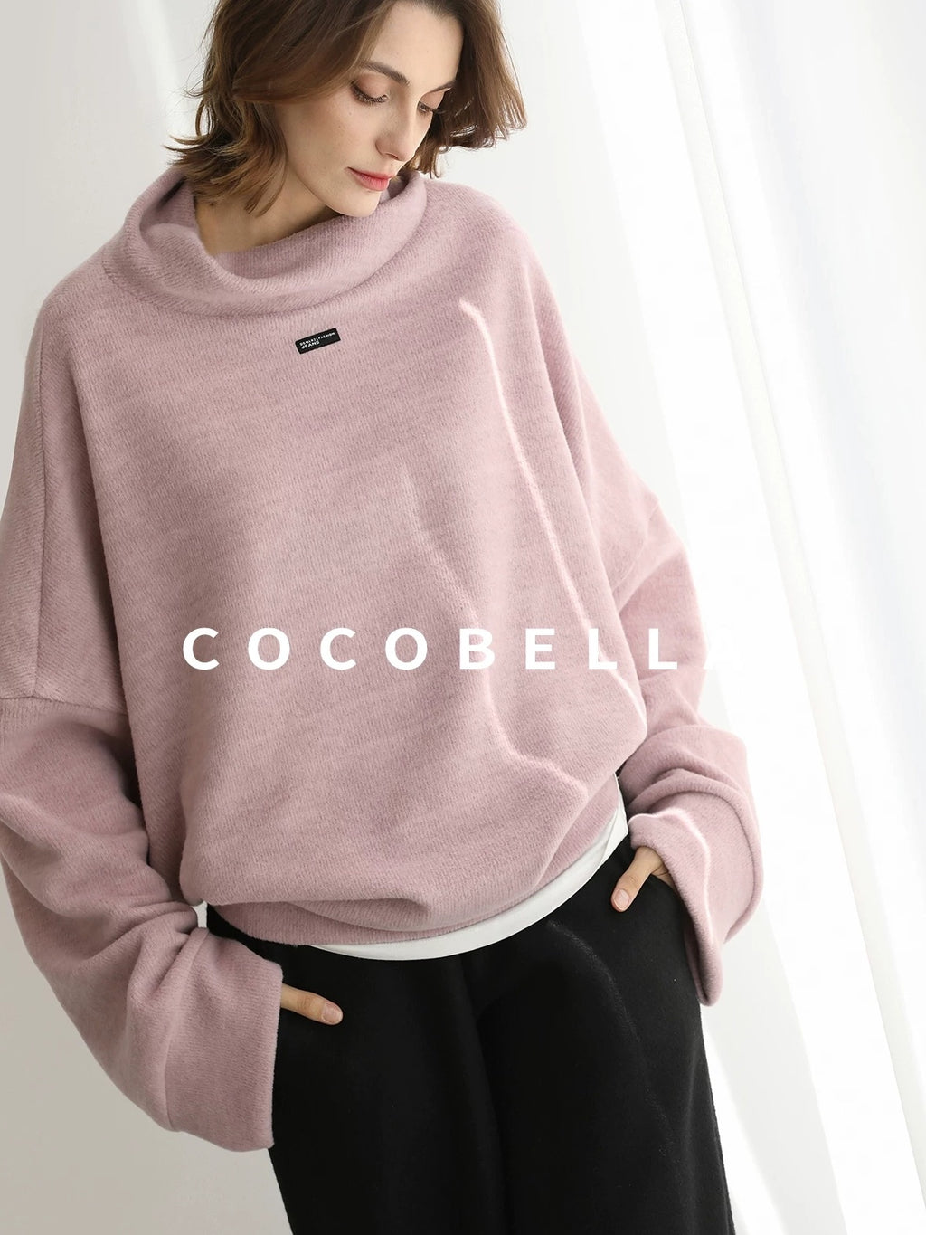 COCOBELLA Cozy Thick Pullover Stand Collar Loose Drop Shoulder Long Sleeve Street Sweatshirts
