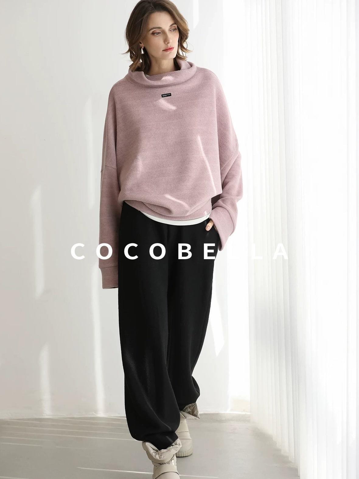 COCOBELLA Cozy Thick Pullover Stand Collar Loose Drop Shoulder Long Sleeve Street Sweatshirts