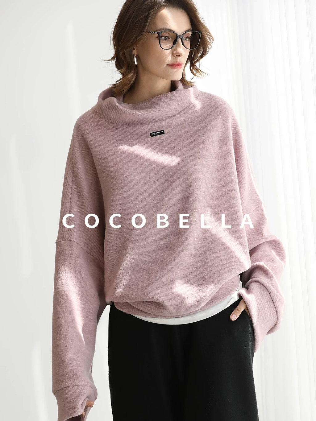 COCOBELLA Cozy Thick Pullover Stand Collar Loose Drop Shoulder Long Sleeve Street Sweatshirts
