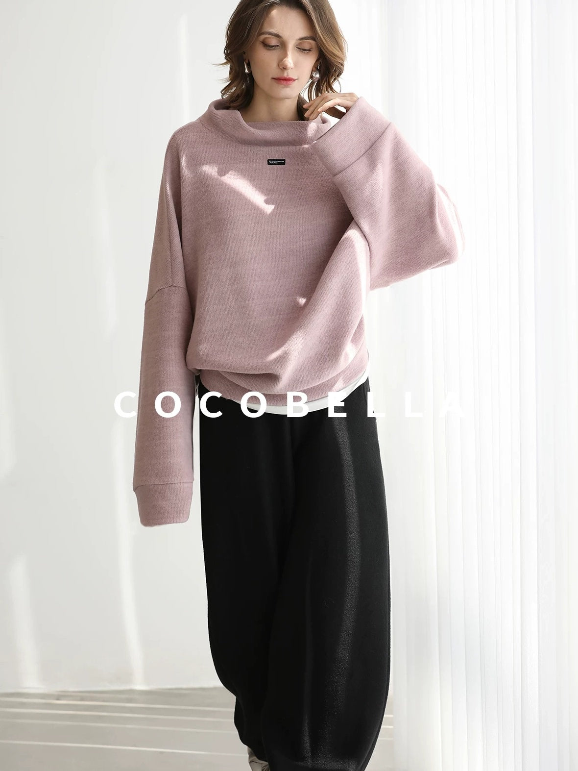 COCOBELLA Cozy Thick Pullover Stand Collar Loose Drop Shoulder Long Sleeve Street Sweatshirts
