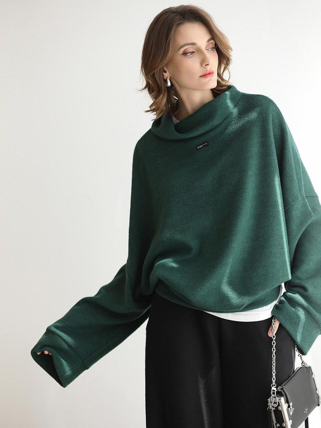 COCOBELLA Cozy Thick Pullover Stand Collar Loose Drop Shoulder Long Sleeve Street Sweatshirts