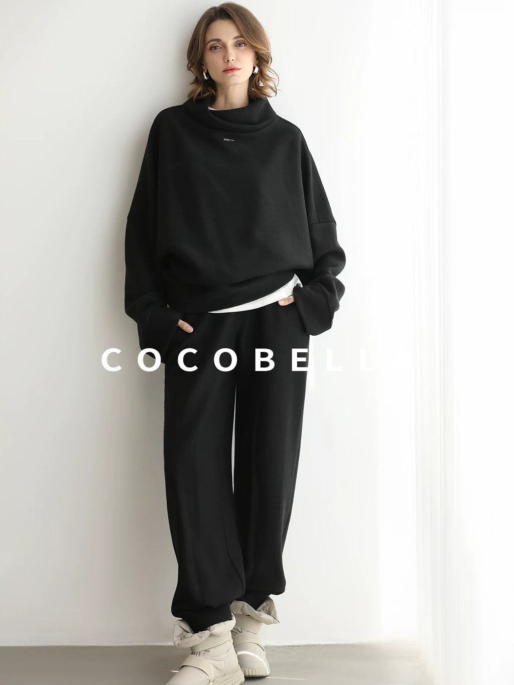 COCOBELLA Cozy Thick Pullover Stand Collar Loose Drop Shoulder Long Sleeve Street Sweatshirts