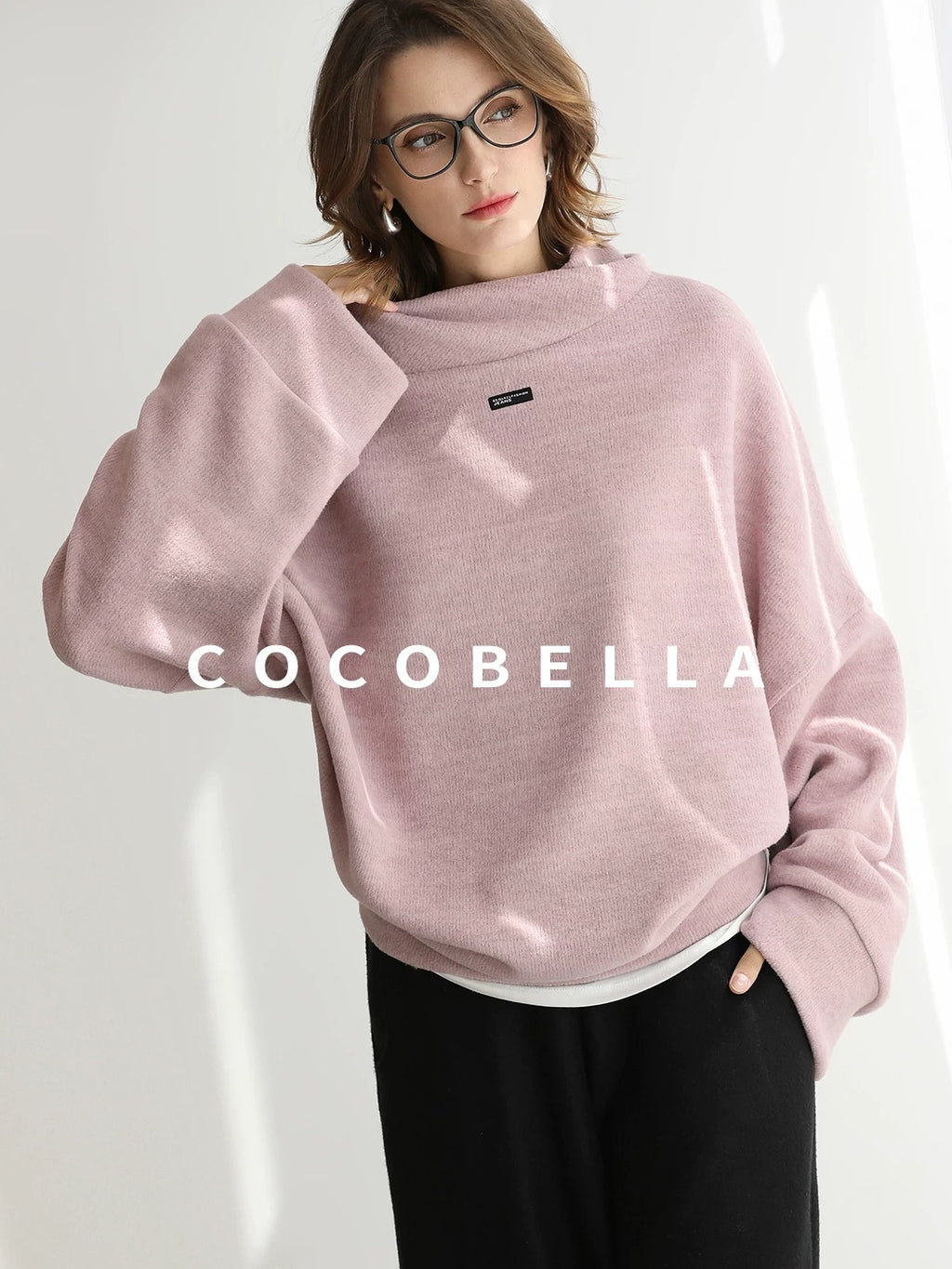 COCOBELLA Cozy Thick Pullover Stand Collar Loose Drop Shoulder Long Sleeve Street Sweatshirts