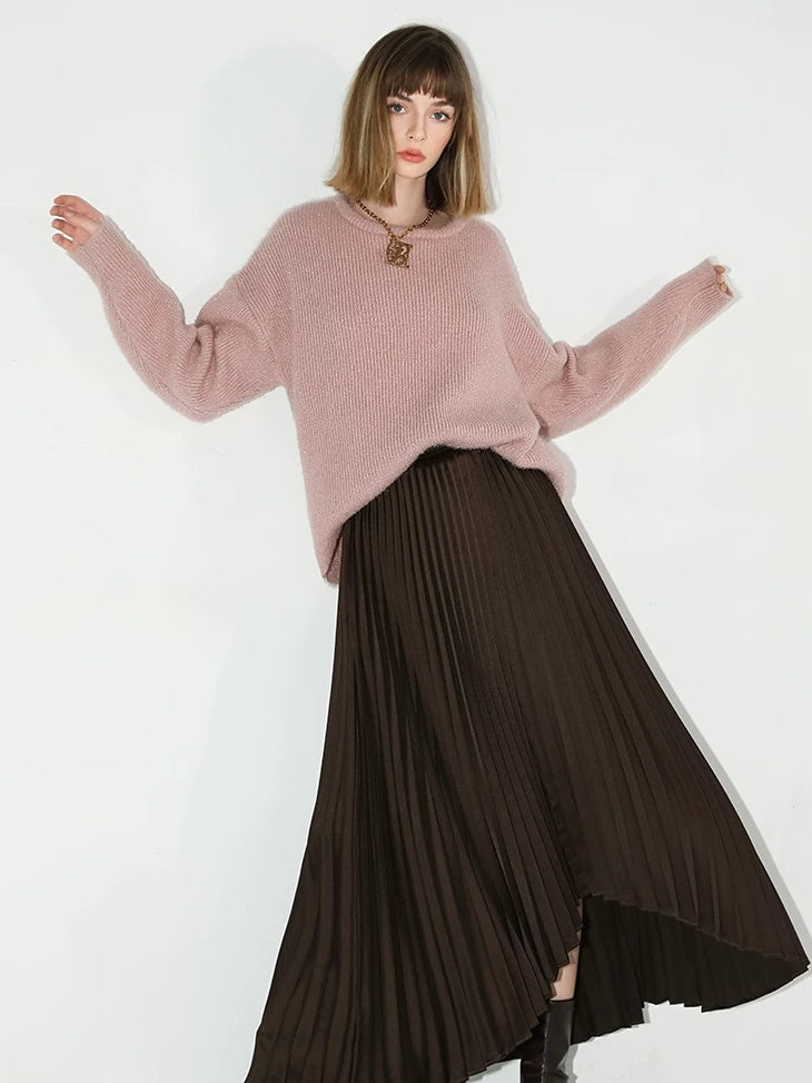 COCOBELLA Cozy Thick Pullover Sweet Straight Fit Crew Neck Blush Pink Knit Sweater