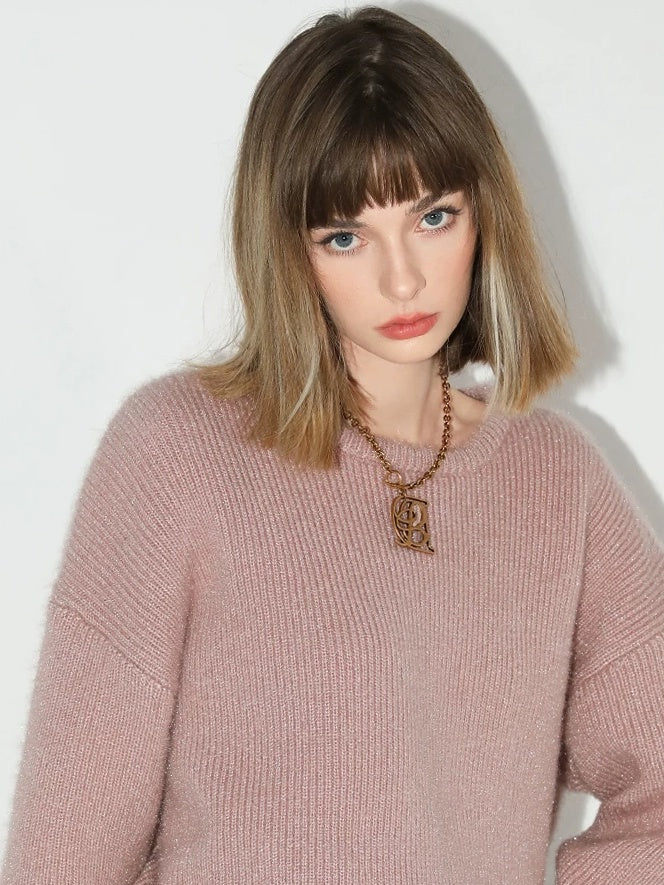 COCOBELLA Cozy Thick Pullover Sweet Straight Fit Crew Neck Blush Pink Knit Sweater