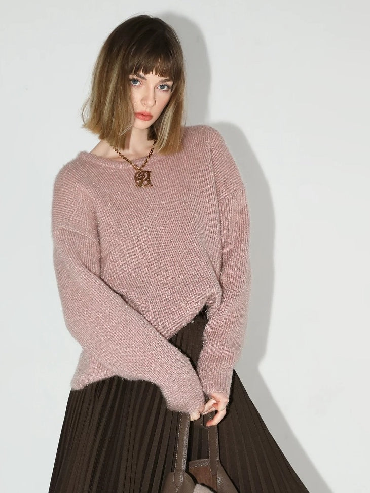 COCOBELLA Cozy Thick Pullover Sweet Straight Fit Crew Neck Blush Pink Knit Sweater