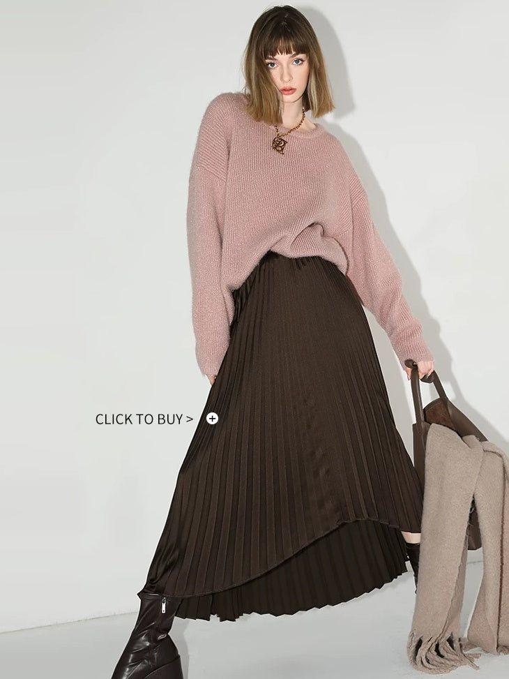 COCOBELLA Cozy Thick Pullover Sweet Straight Fit Crew Neck Blush Pink Knit Sweater