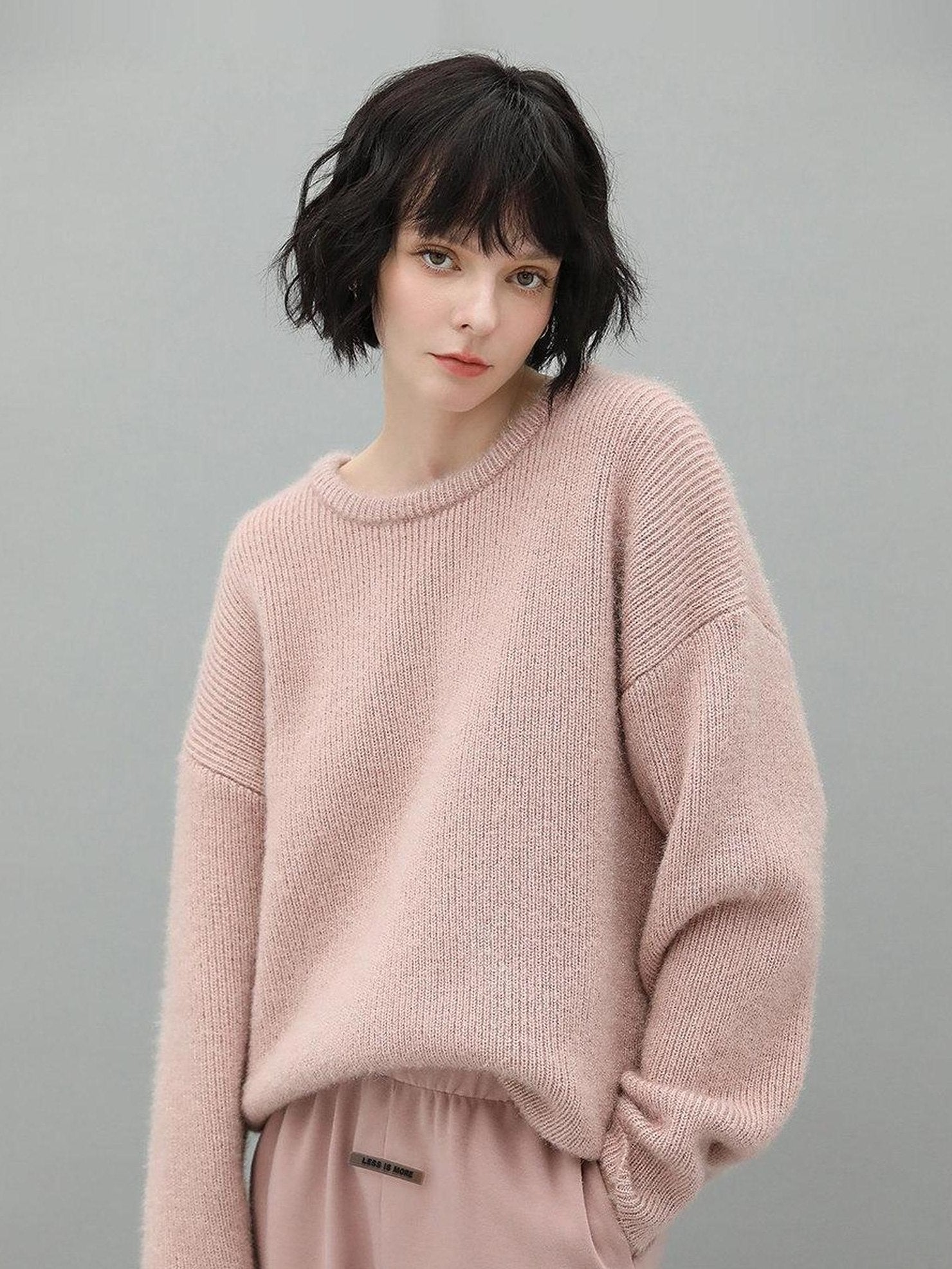 COCOBELLA Cozy Thick Pullover Sweet Straight Fit Crew Neck Blush Pink Knit Sweater