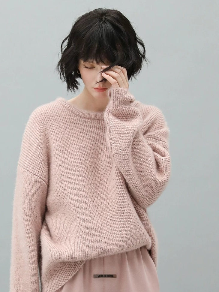 COCOBELLA Cozy Thick Pullover Sweet Straight Fit Crew Neck Blush Pink Knit Sweater