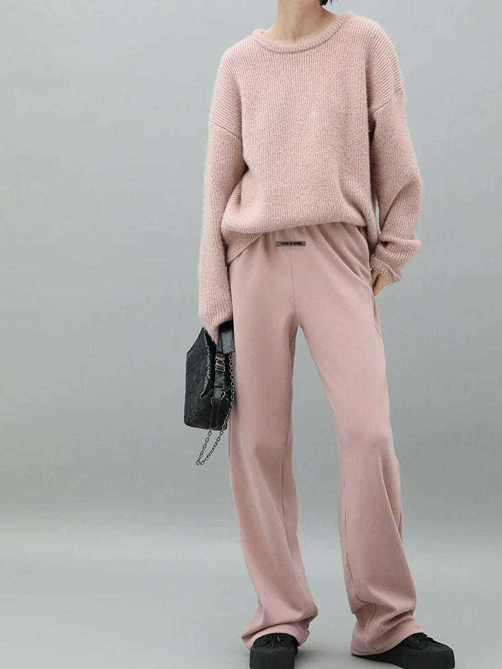 COCOBELLA Cozy Thick Pullover Sweet Straight Fit Crew Neck Blush Pink Knit Sweater