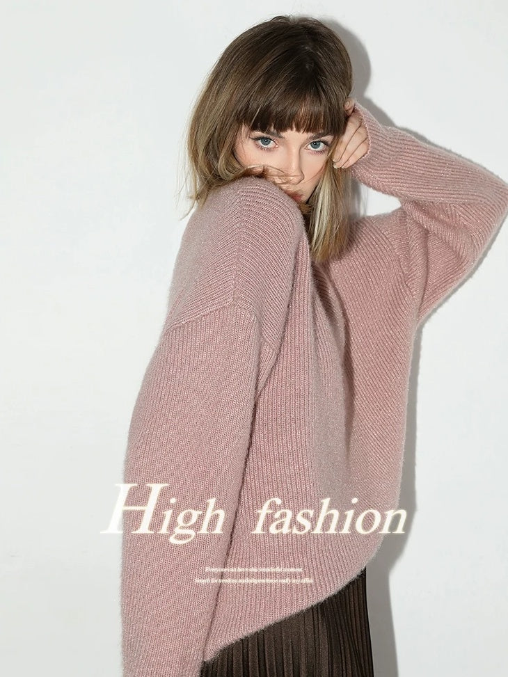 COCOBELLA Cozy Thick Pullover Sweet Straight Fit Crew Neck Blush Pink Knit Sweater