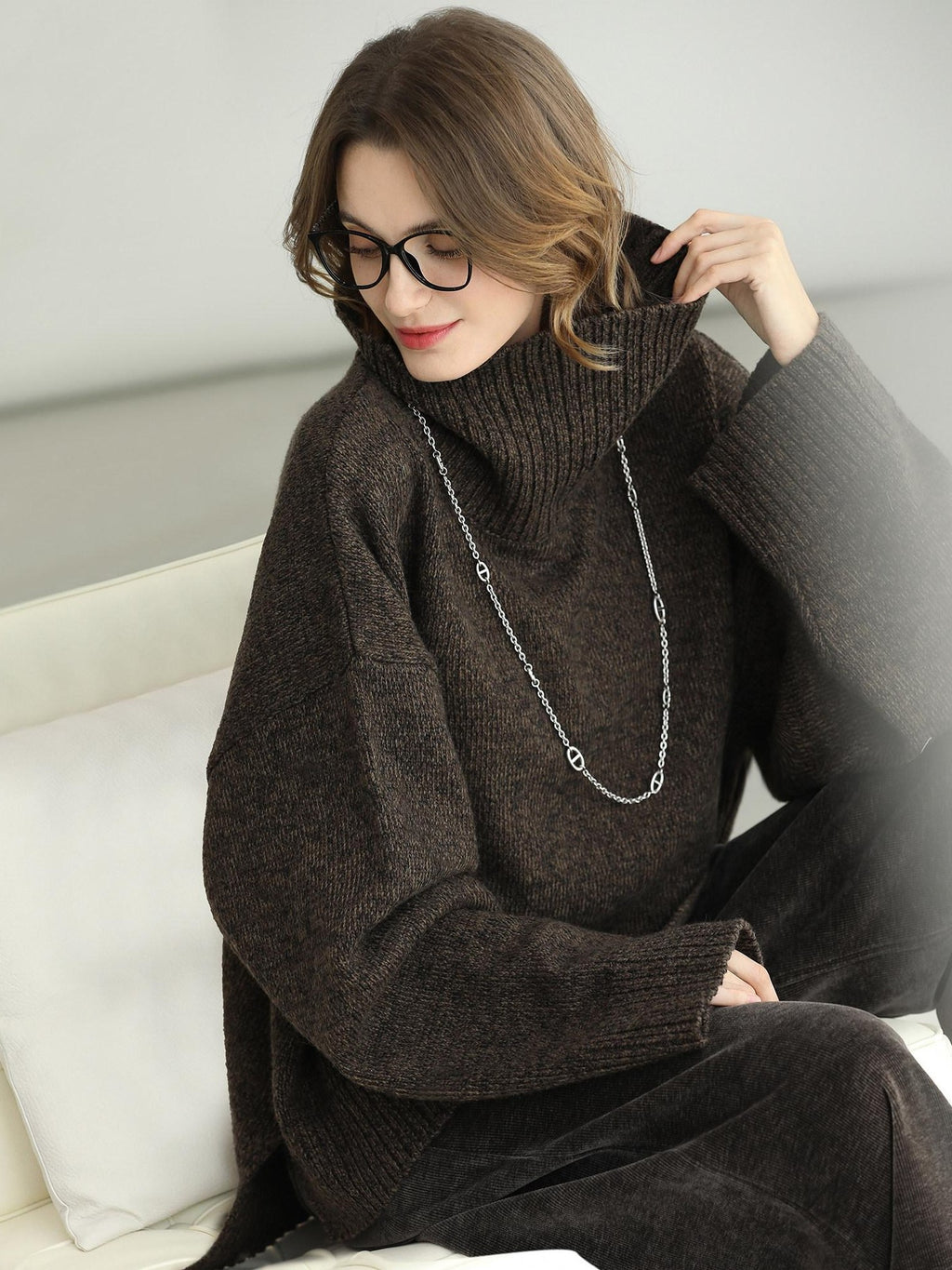 COCOBELLA Cozy Thick Relaxed Fit Slub Knit Women Office Turtleneck Sweater