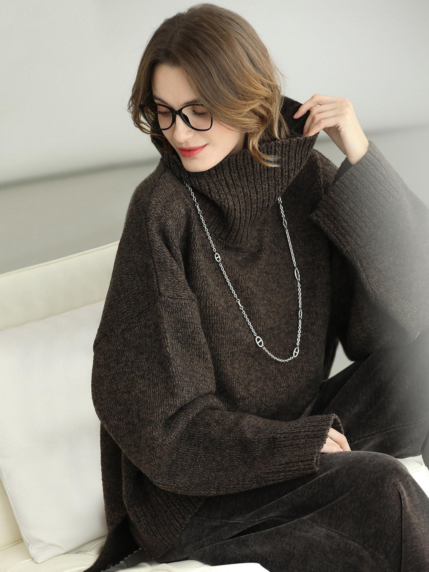 COCOBELLA Cozy Thick Relaxed Fit Slub Knit Women Office Turtleneck Sweater