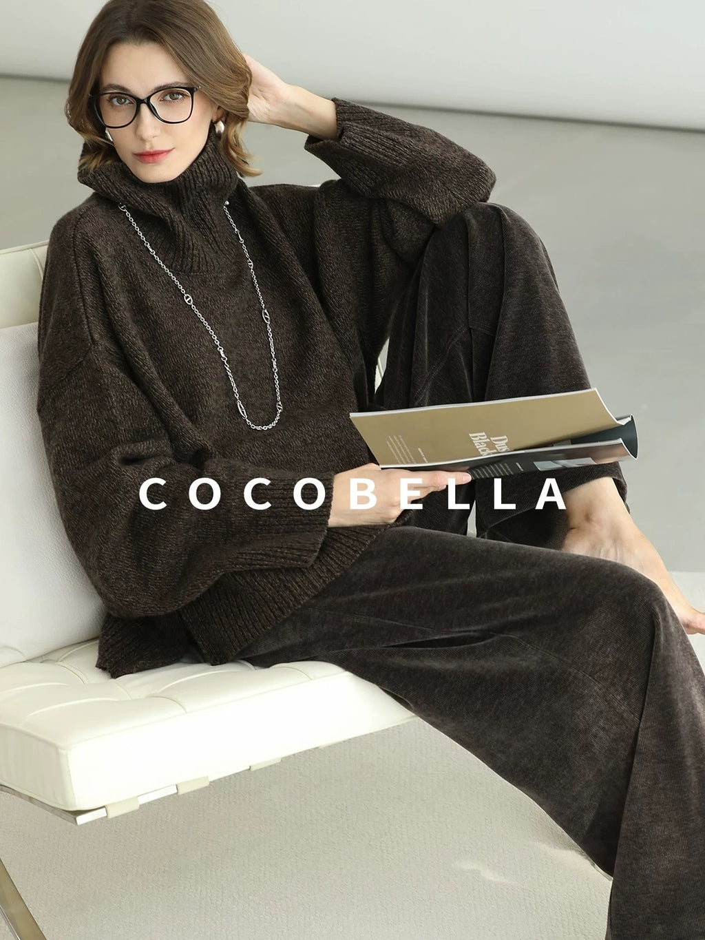 COCOBELLA Cozy Thick Relaxed Fit Slub Knit Women Office Turtleneck Sweater