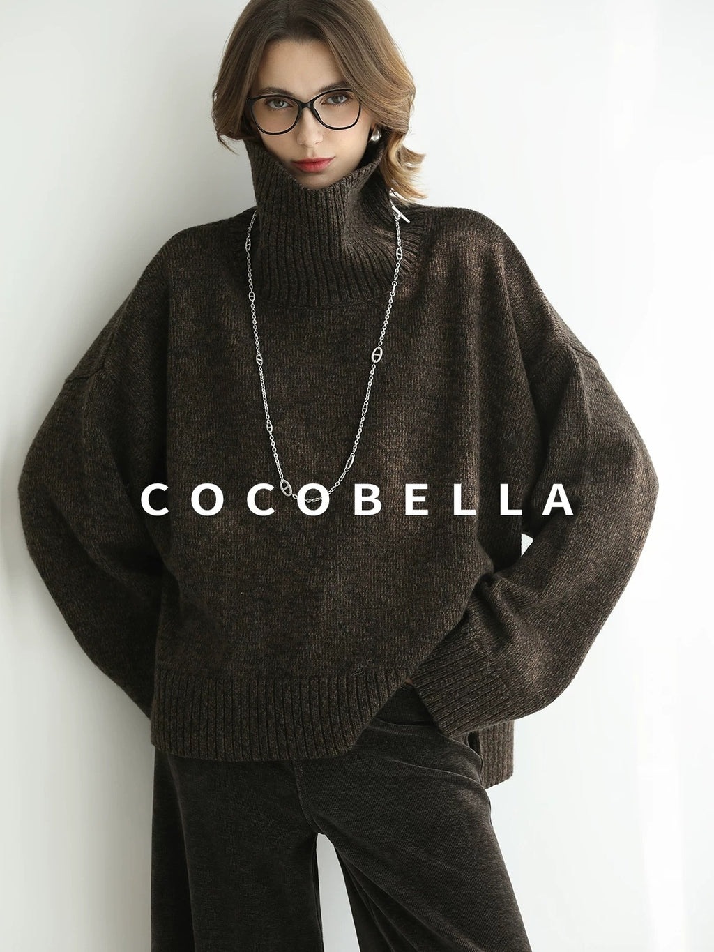 COCOBELLA Cozy Thick Relaxed Fit Slub Knit Women Office Turtleneck Sweater