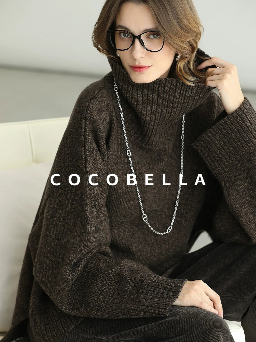 COCOBELLA Cozy Thick Relaxed Fit Slub Knit Women Office Turtleneck Sweater