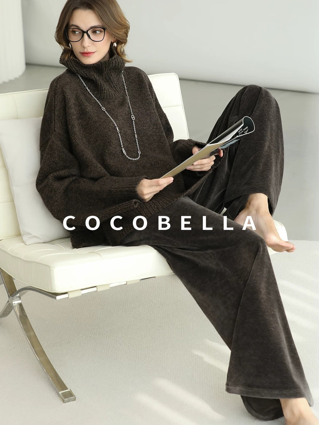 COCOBELLA Cozy Thick Relaxed Fit Slub Knit Women Office Turtleneck Sweater