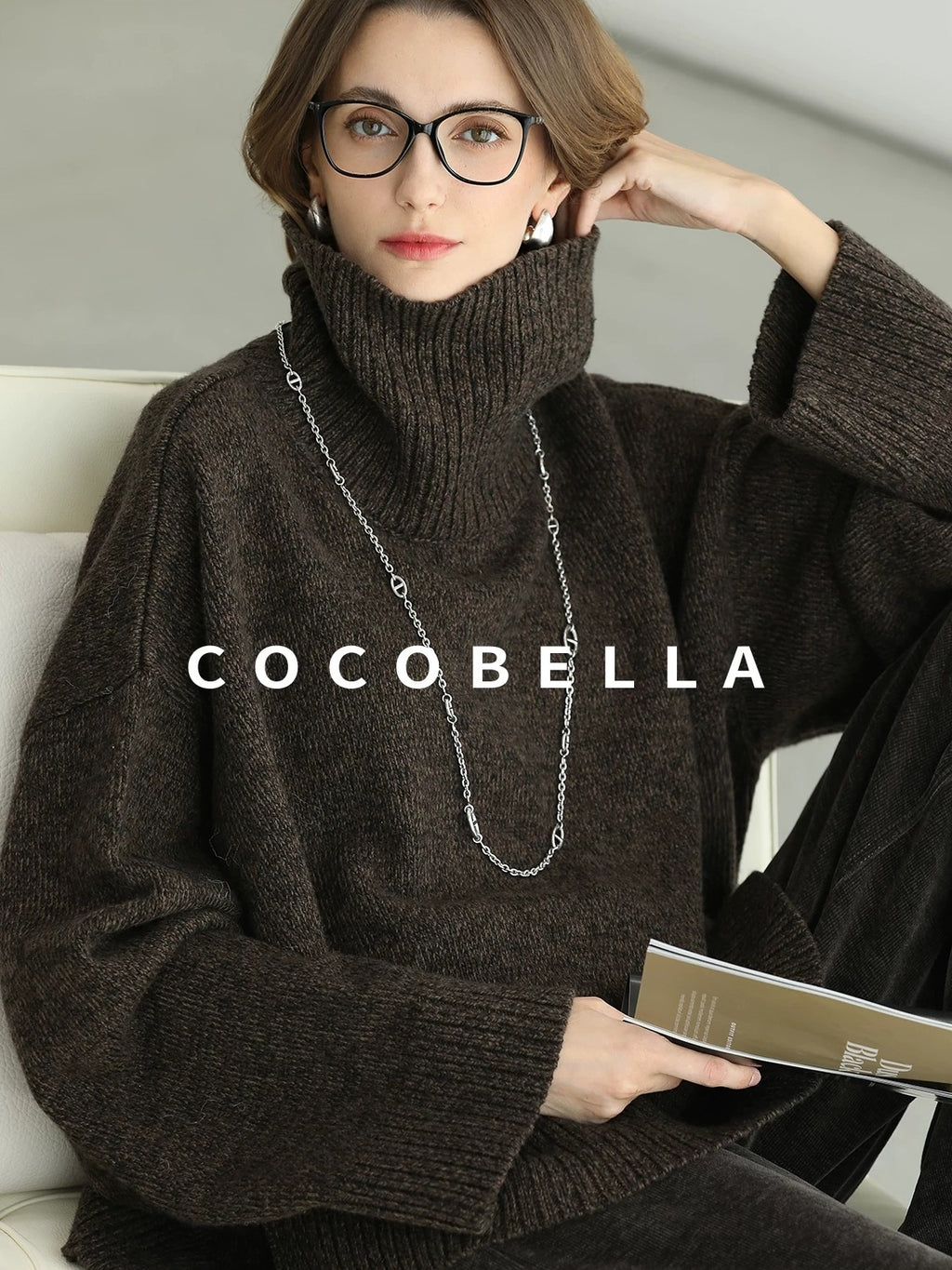 COCOBELLA Cozy Thick Relaxed Fit Slub Knit Women Office Turtleneck Sweater