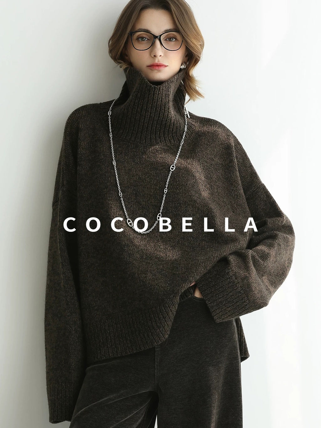 COCOBELLA Cozy Thick Relaxed Fit Slub Knit Women Office Turtleneck Sweater