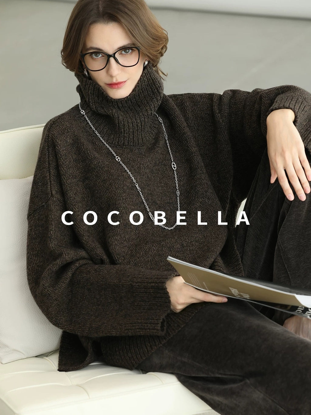 COCOBELLA Cozy Thick Relaxed Fit Slub Knit Women Office Turtleneck Sweater