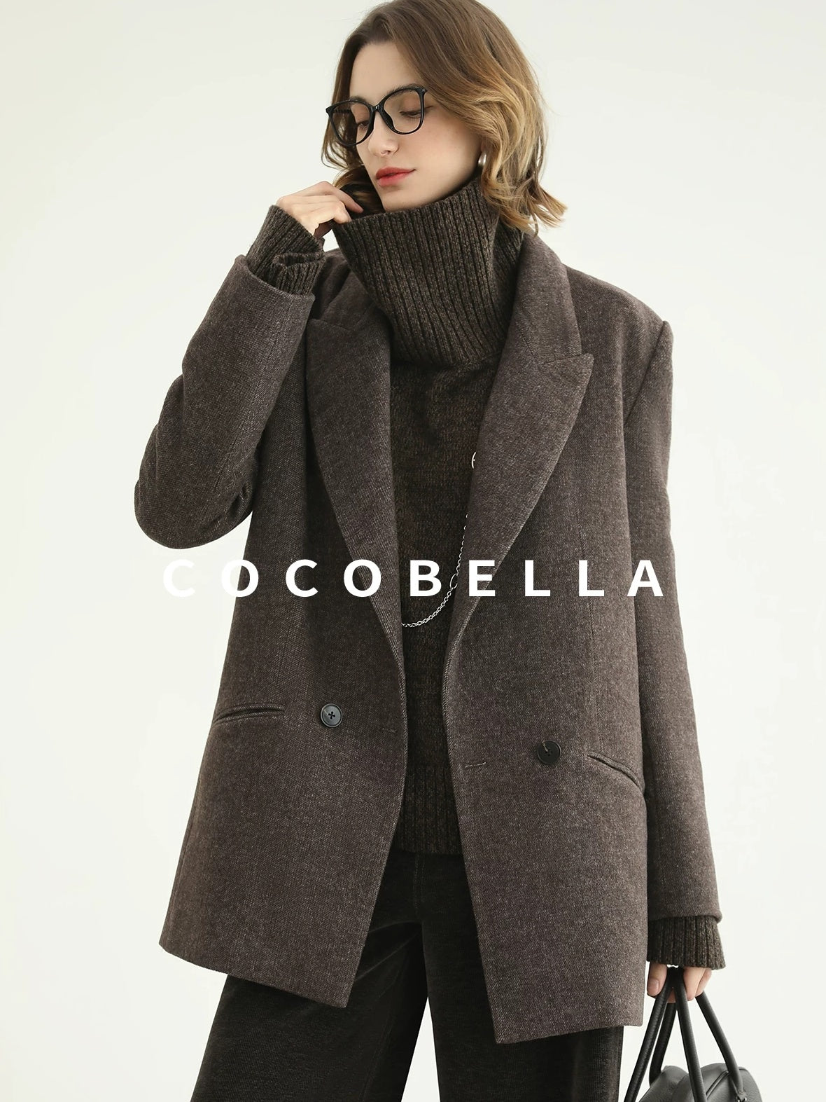 COCOBELLA Cozy Thick Relaxed Fit Slub Knit Women Office Turtleneck Sweater