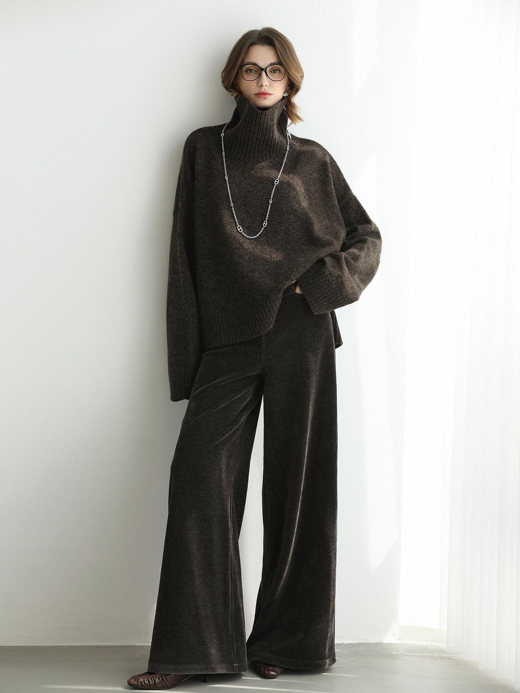 COCOBELLA Cozy Thick Relaxed Fit Slub Knit Women Office Turtleneck Sweater