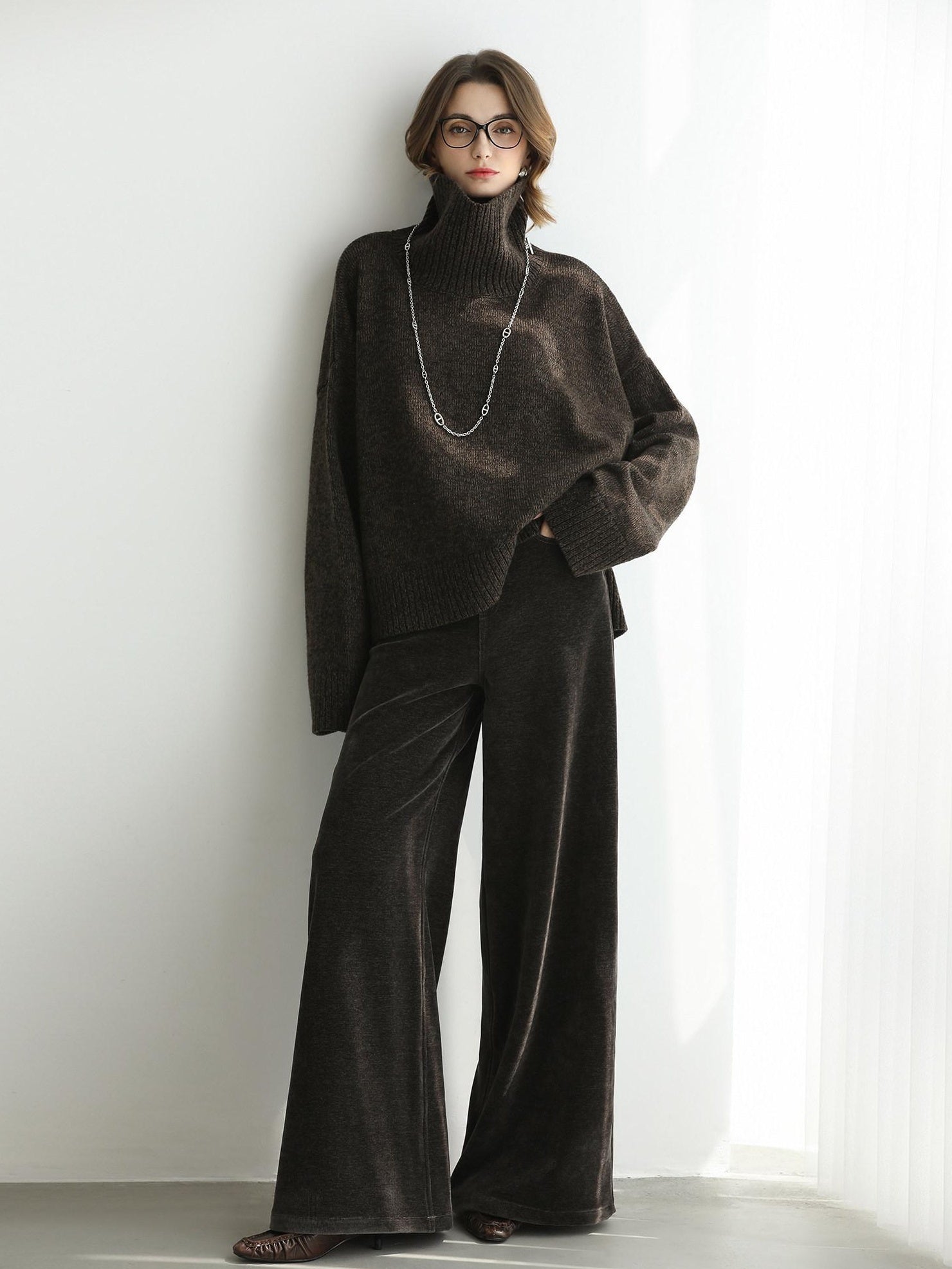 COCOBELLA Cozy Thick Relaxed Fit Slub Knit Women Office Turtleneck Sweater