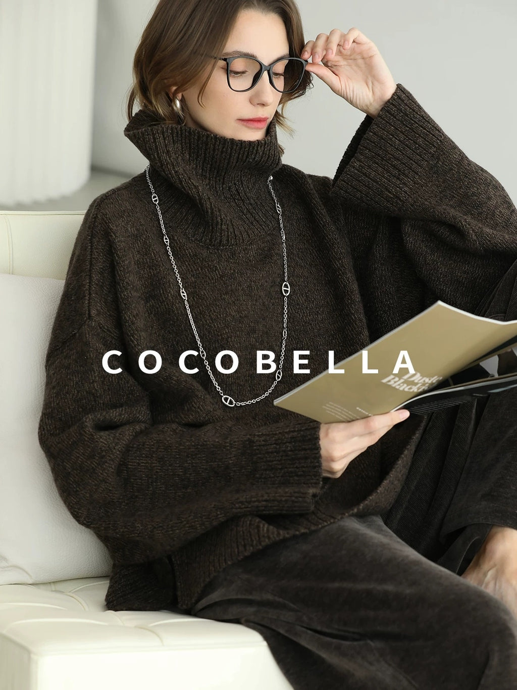 COCOBELLA Cozy Thick Relaxed Fit Slub Knit Women Office Turtleneck Sweater