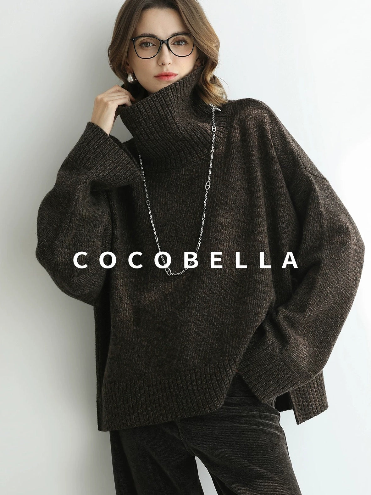 COCOBELLA Cozy Thick Relaxed Fit Slub Knit Women Office Turtleneck Sweater