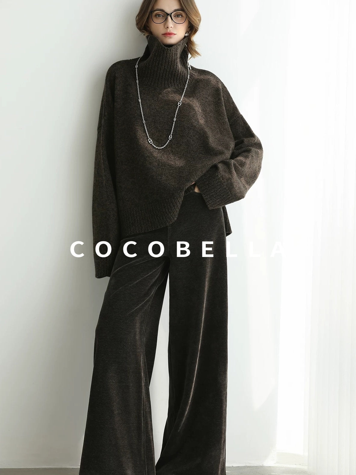 COCOBELLA Cozy Thick Relaxed Fit Slub Knit Women Office Turtleneck Sweater