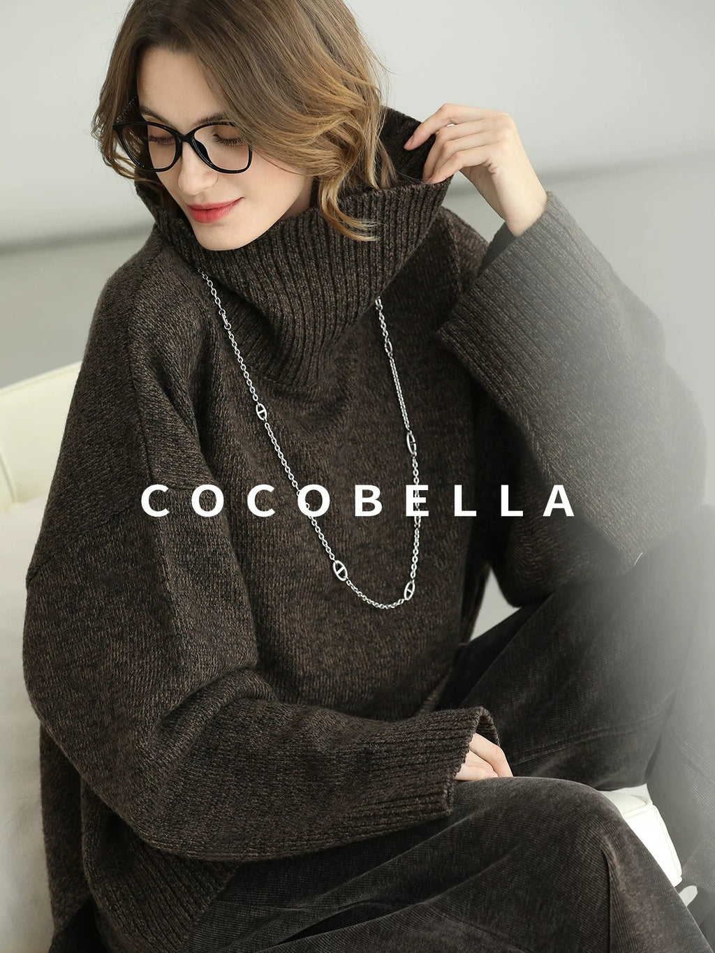 COCOBELLA Cozy Thick Relaxed Fit Slub Knit Women Office Turtleneck Sweater