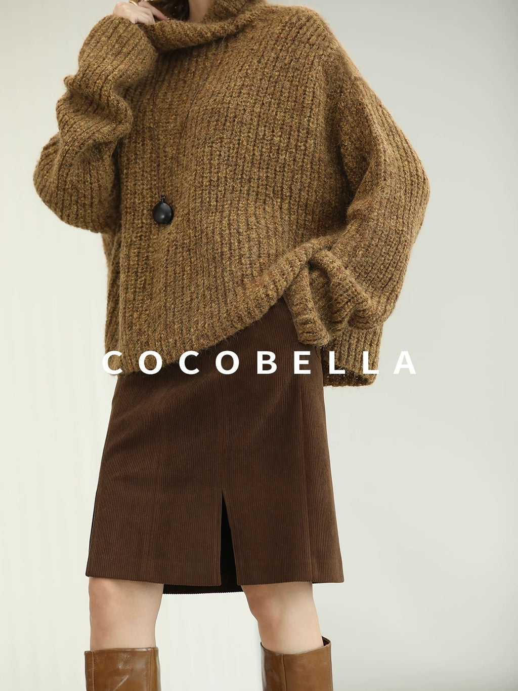 COCOBELLA Cozy Thick Ribbed Fancy Yarn Loose Fit Office Turtleneck Knit Sweater