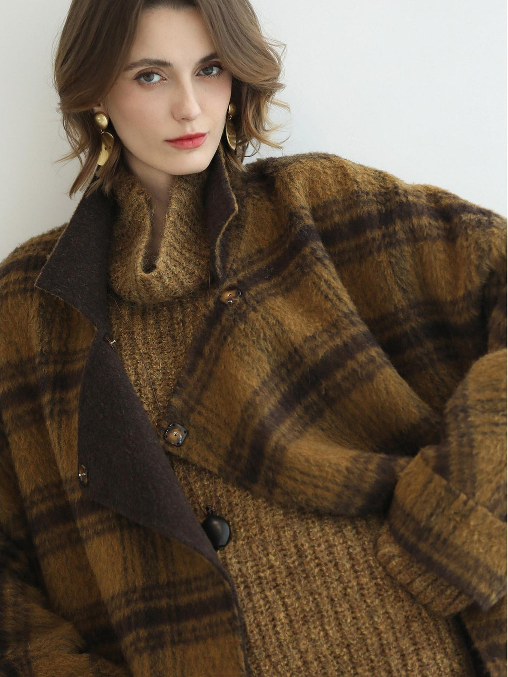 COCOBELLA Cozy Thick Ribbed Fancy Yarn Loose Fit Office Turtleneck Knit Sweater