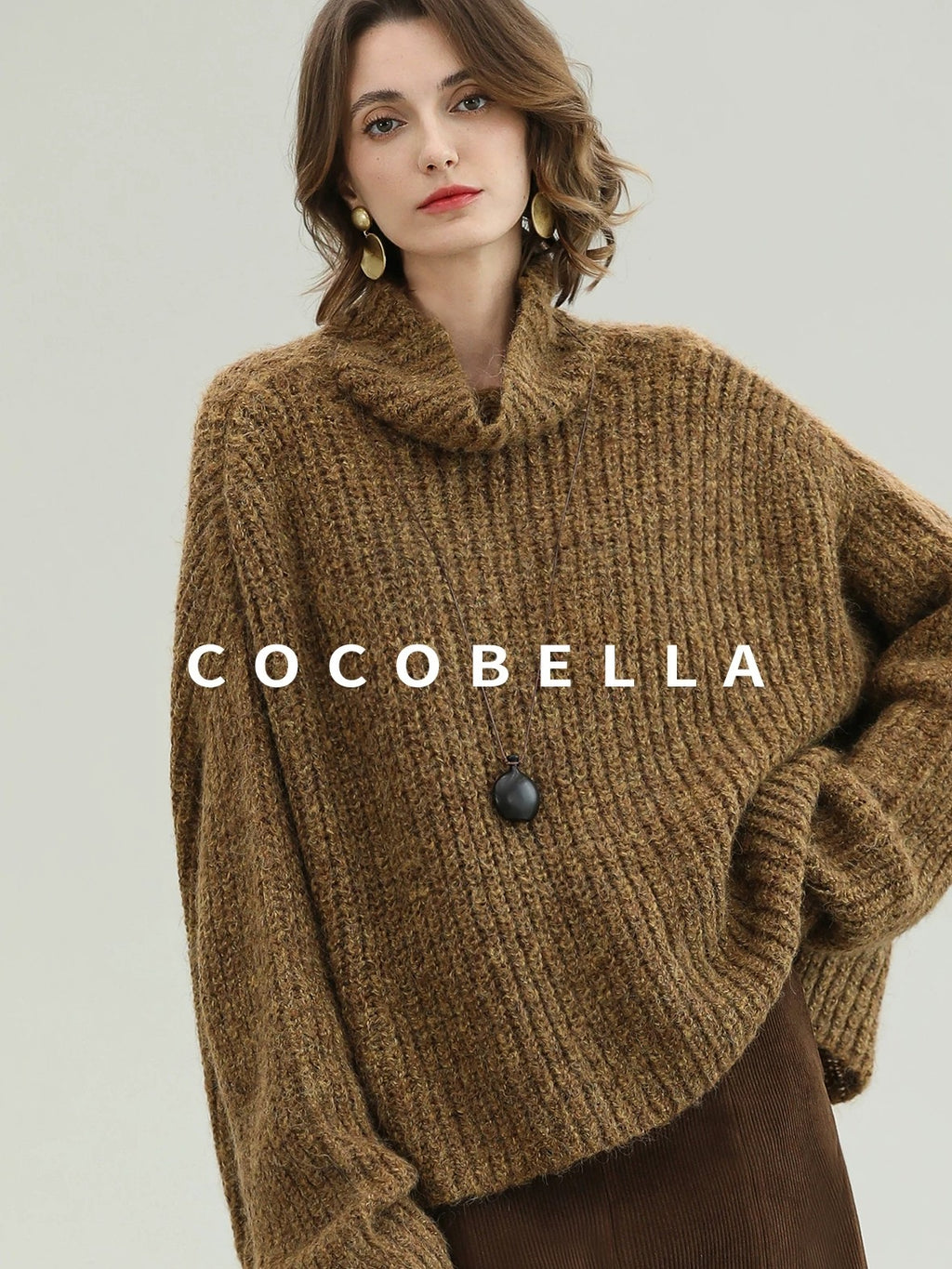 COCOBELLA Cozy Thick Ribbed Fancy Yarn Loose Fit Office Turtleneck Knit Sweater