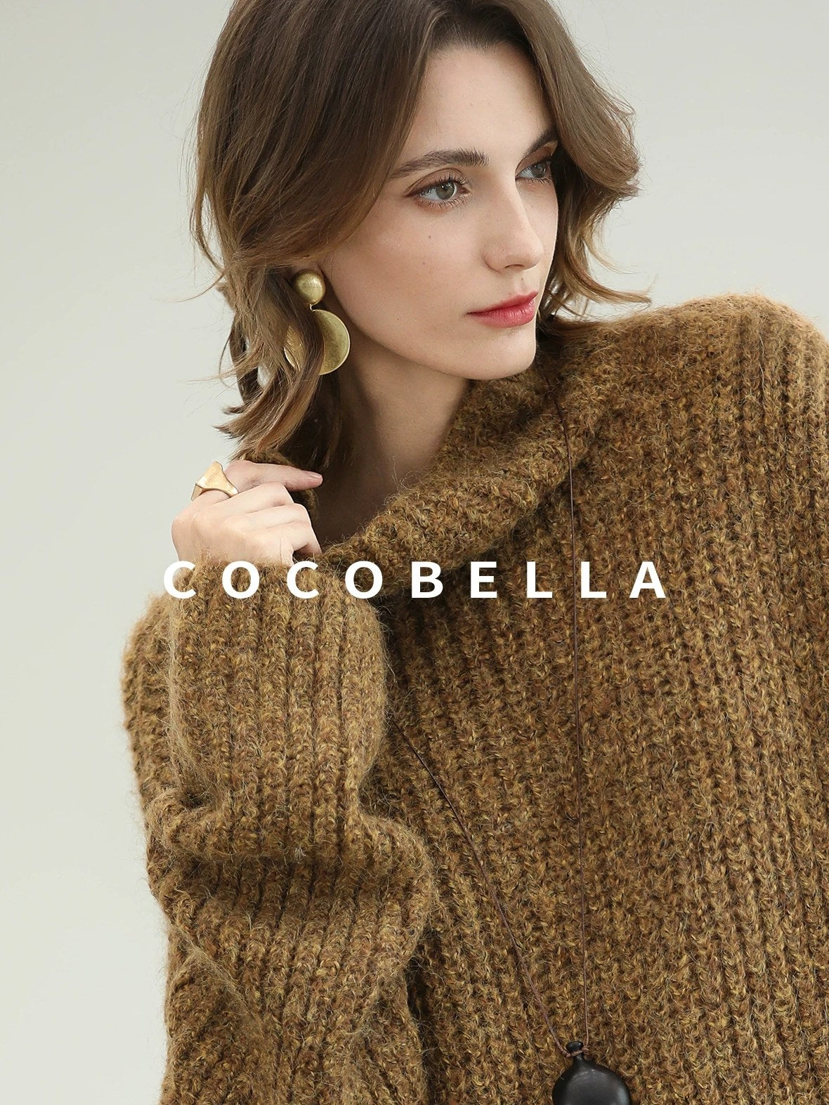 COCOBELLA Cozy Thick Ribbed Fancy Yarn Loose Fit Office Turtleneck Knit Sweater
