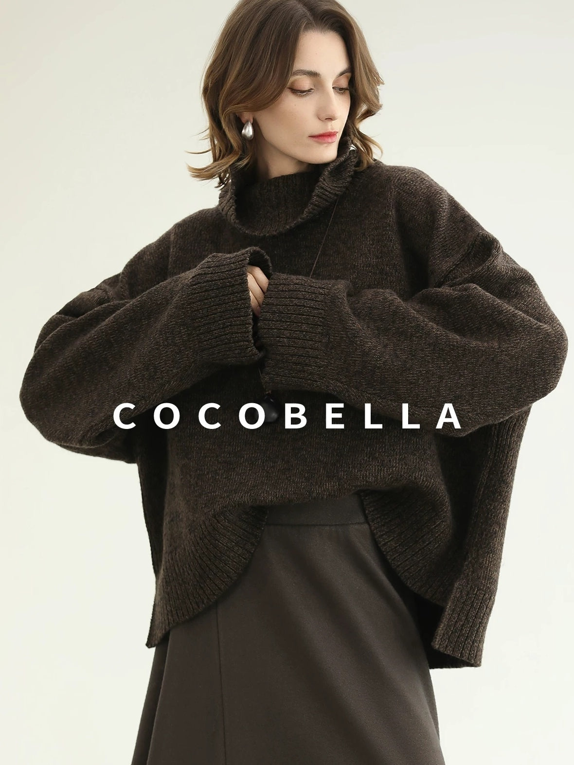 COCOBELLA Cozy Thick Turtleneck Relaxed Fit Commuter Office Knit Wool Blend Sweater